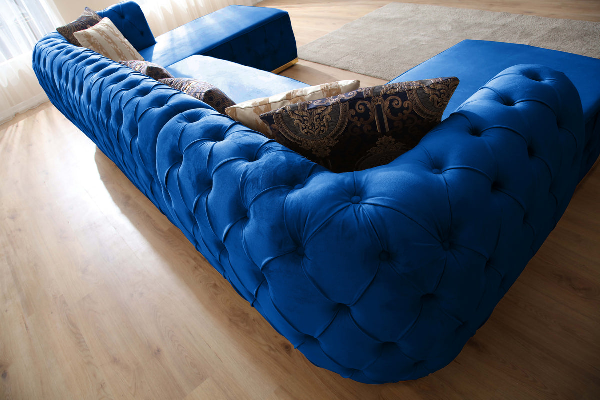 Luna Blue Velvet Double Chase 132" Sectional