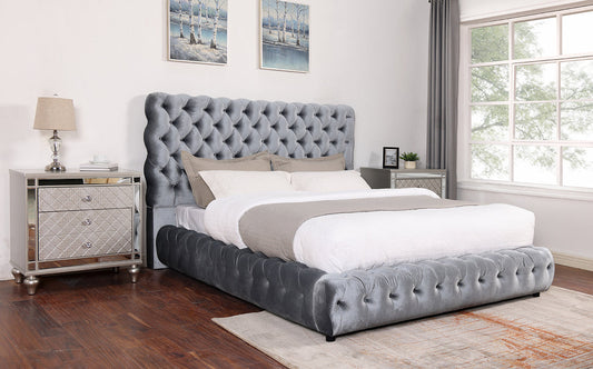 Flory Gray Queen Upholstered Platform Bed 5112