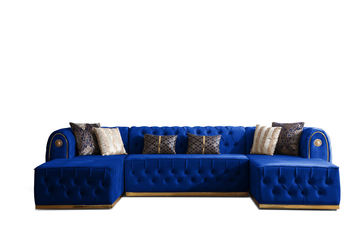 Luna Blue Velvet Double Chase 132" Sectional