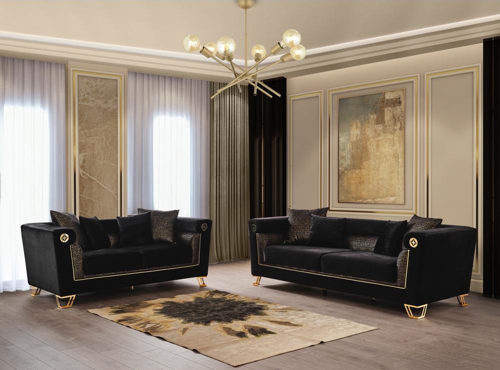 Diamond Black Velvet Sofa & Loveseat