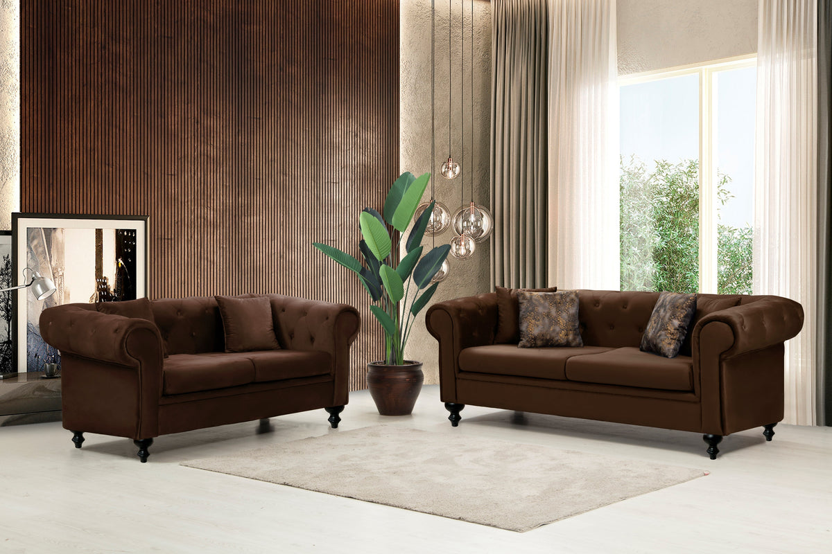 Icarus Brown Velvet  Sofa & Love Seat