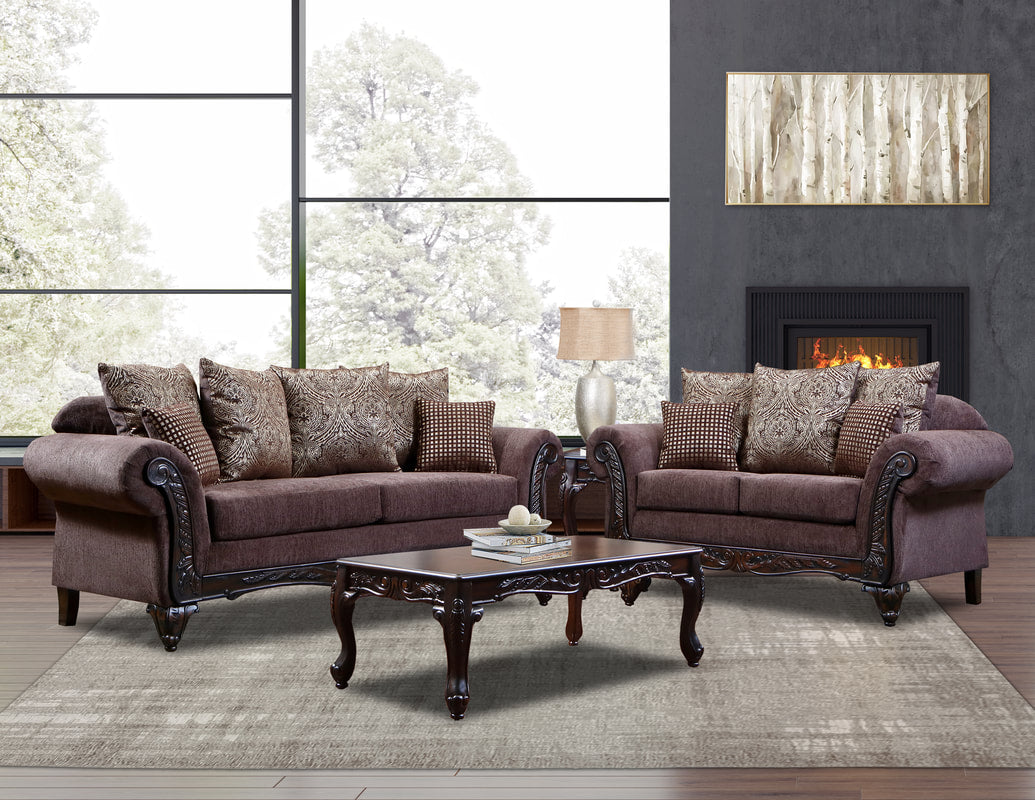 Oyster Fabric Sofa and Loveseat Set 7600