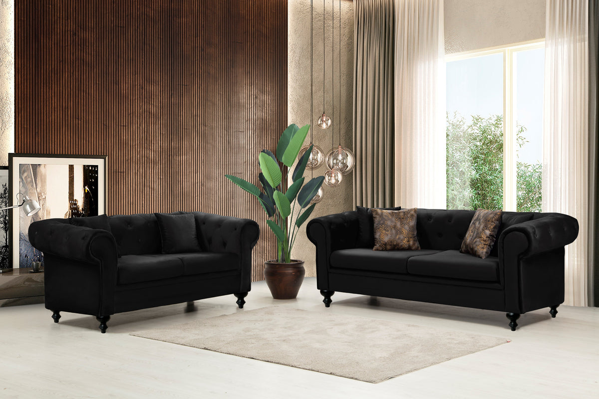 Icarus Black Velvet Sofa & Love Seat