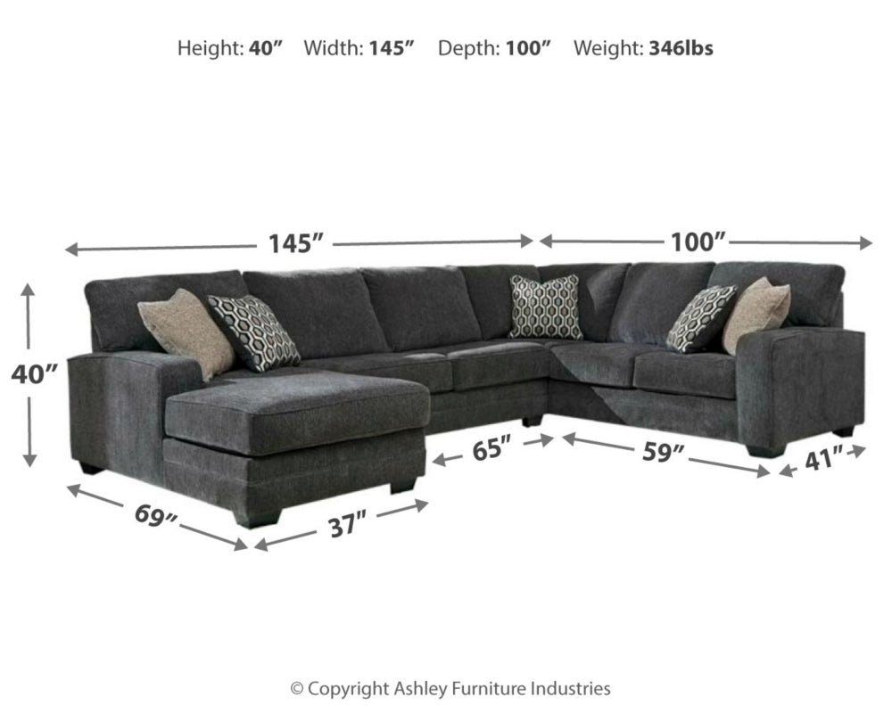 Tracling Slate 3-Piece Sectional with Chaise | 72600