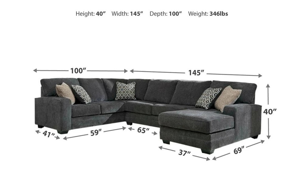 Tracling Slate 3-Piece Sectional with Chaise | 72600