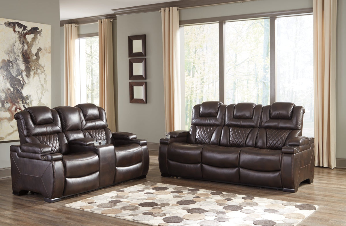 Warnerton Chocolate POWER Reclining Sofa and Loveseat 75407