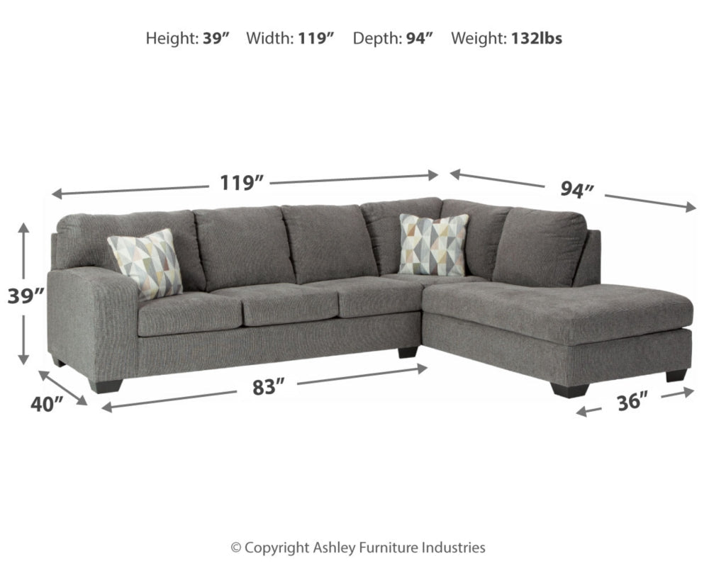 Dalhart Charcoal 2-Piece RAF Sectional with Chaise | 85703