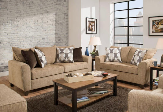 Nancy Tan Sofa and Loveseat 9096