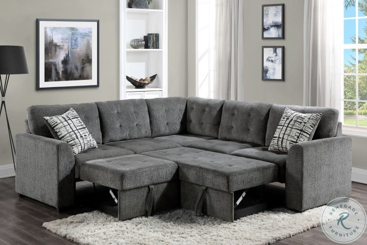 Lanning Gray 3 Piece Sectional with Pull out Bed and Ottoman
9311