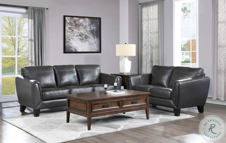 Spivey Dark Gray Leather Sofa and Loveseat 9460