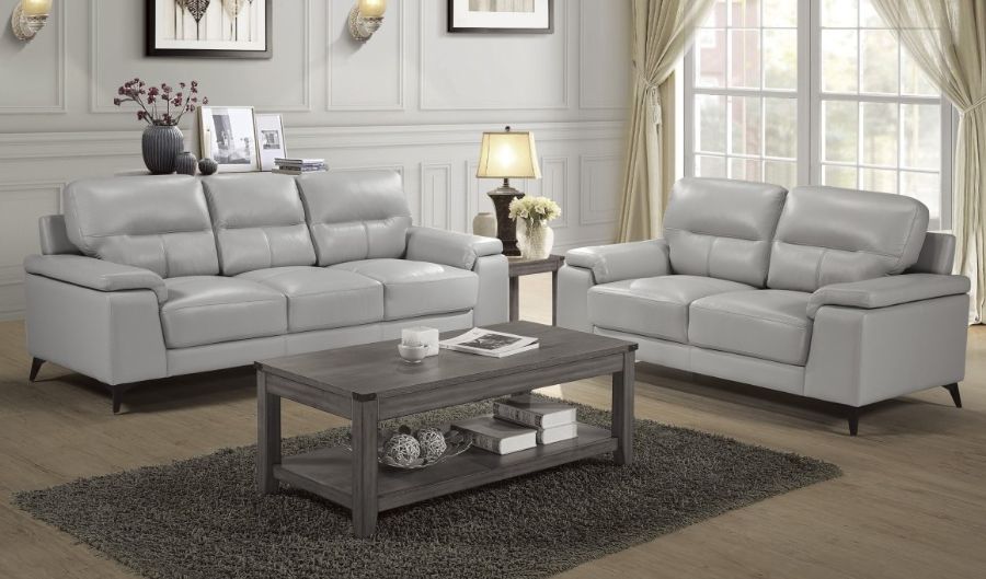 Mischa TOP GRAIN LEATHER  Grey Sofa and Loveseat 9514