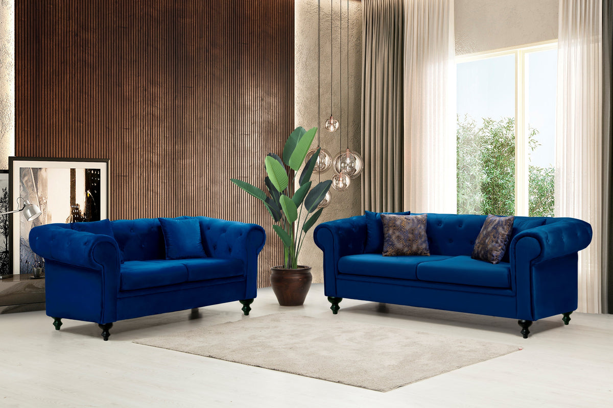 Icarus Blue Velvet Sofa & Love Seat