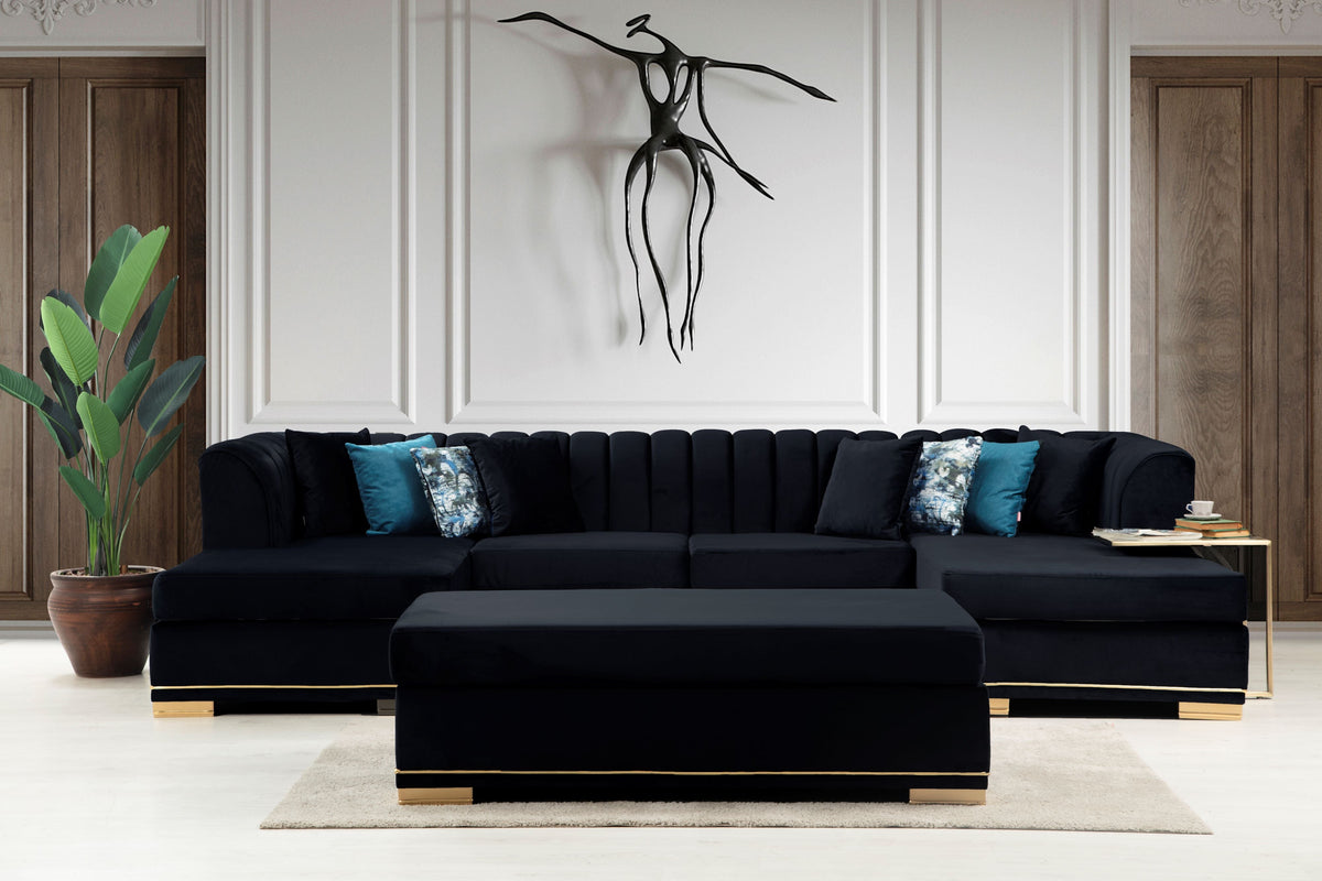 Armony Black  Velvet Double Chase 140"Sectional 