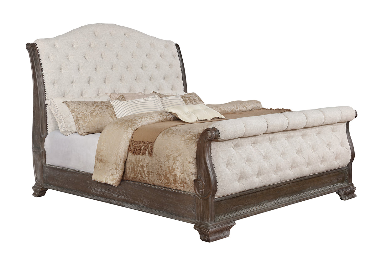 Sheffield Antique Gray Upholstered Sleigh Bedroom Set | B1120-88 - Harwin Furniture