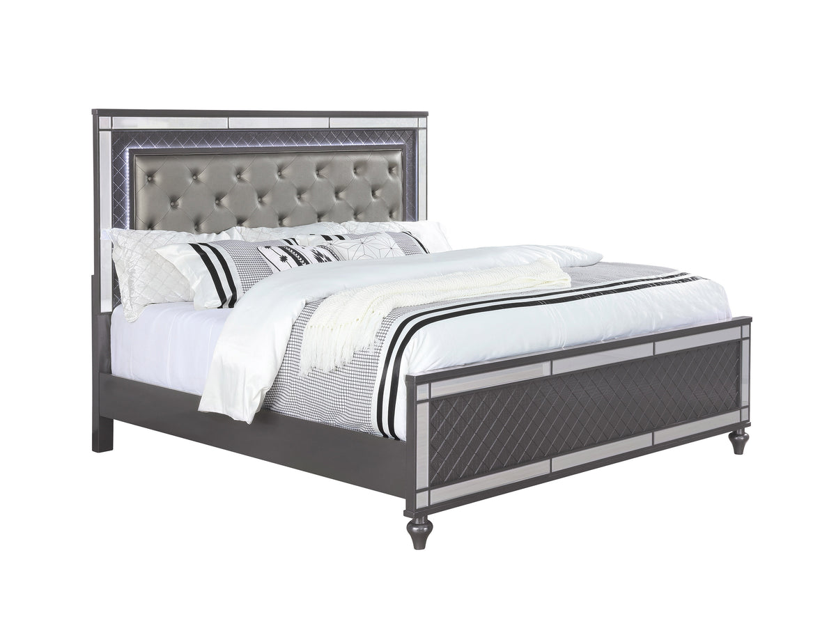 Refino Gray LED Upholstered Panel Bedroom Set | B1670