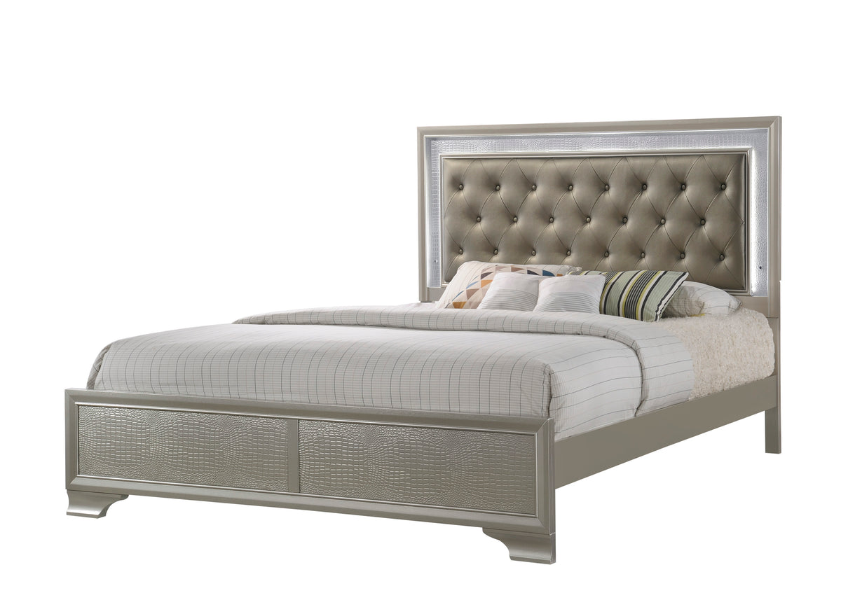 Lyssa LED  Champagne Upholstered Panel Bedroom Set | B4300 - Harwin Furniture