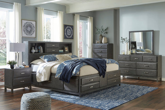 Caitbrook Gray Bookcase Storage Platform Bedroom Set | B476