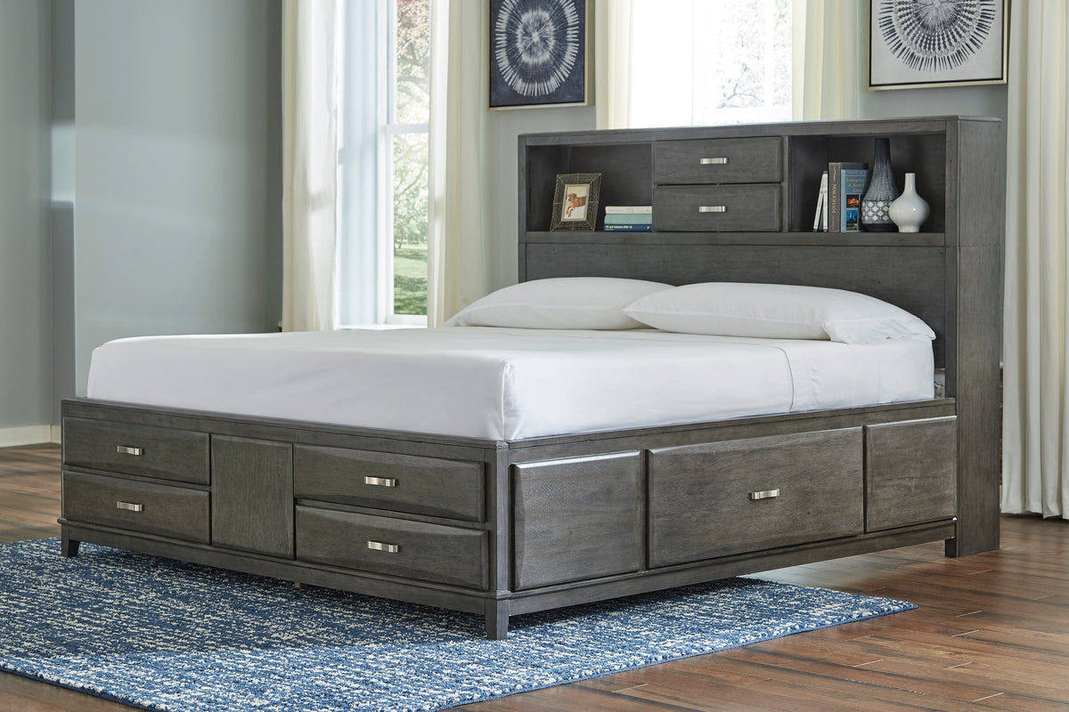 Caitbrook Gray Bookcase Storage Platform Bedroom Set | B476