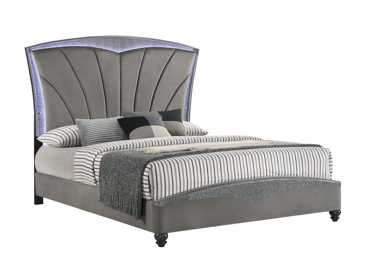 Frampton Gray LED Upholstered Platform Bedroom Set B4790