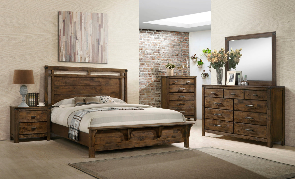 Curtis Rustic Brown Panel Bedroom Set | B4810 - Harwin Furniture