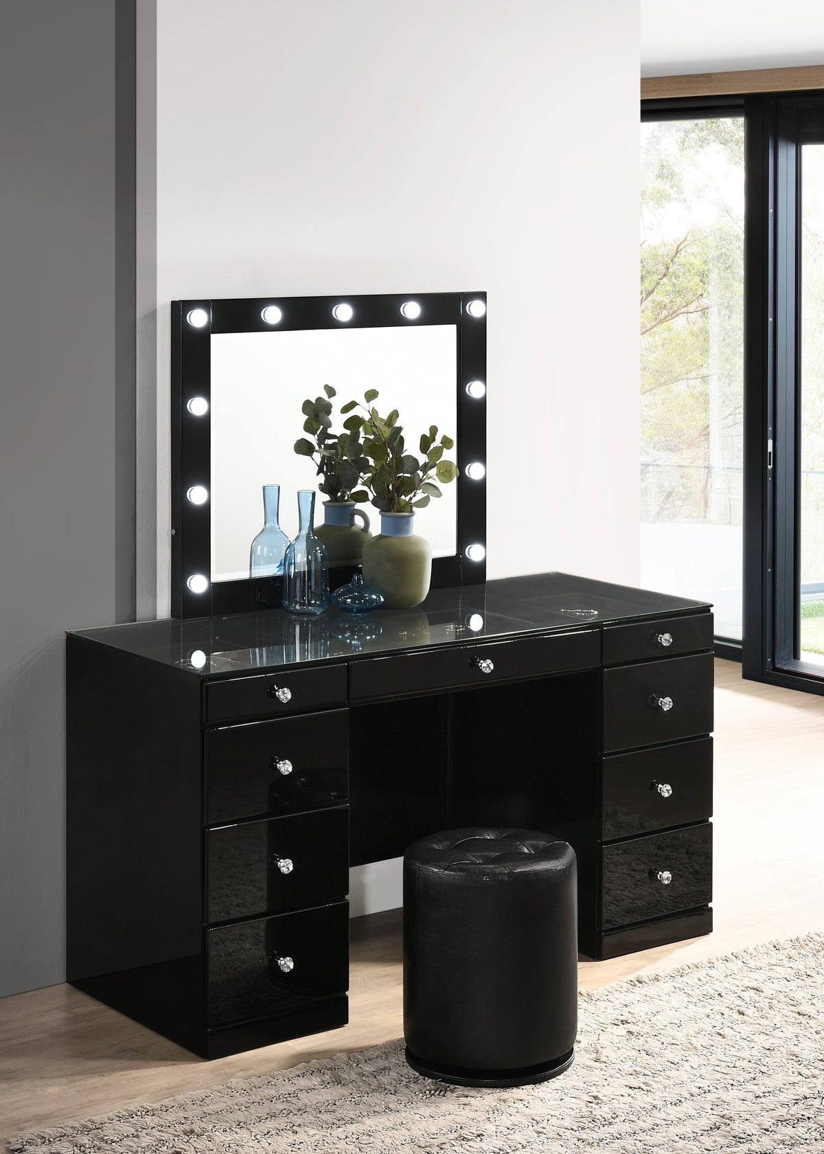 Avery Black Makeup Vanity Set with Lighted Mirror