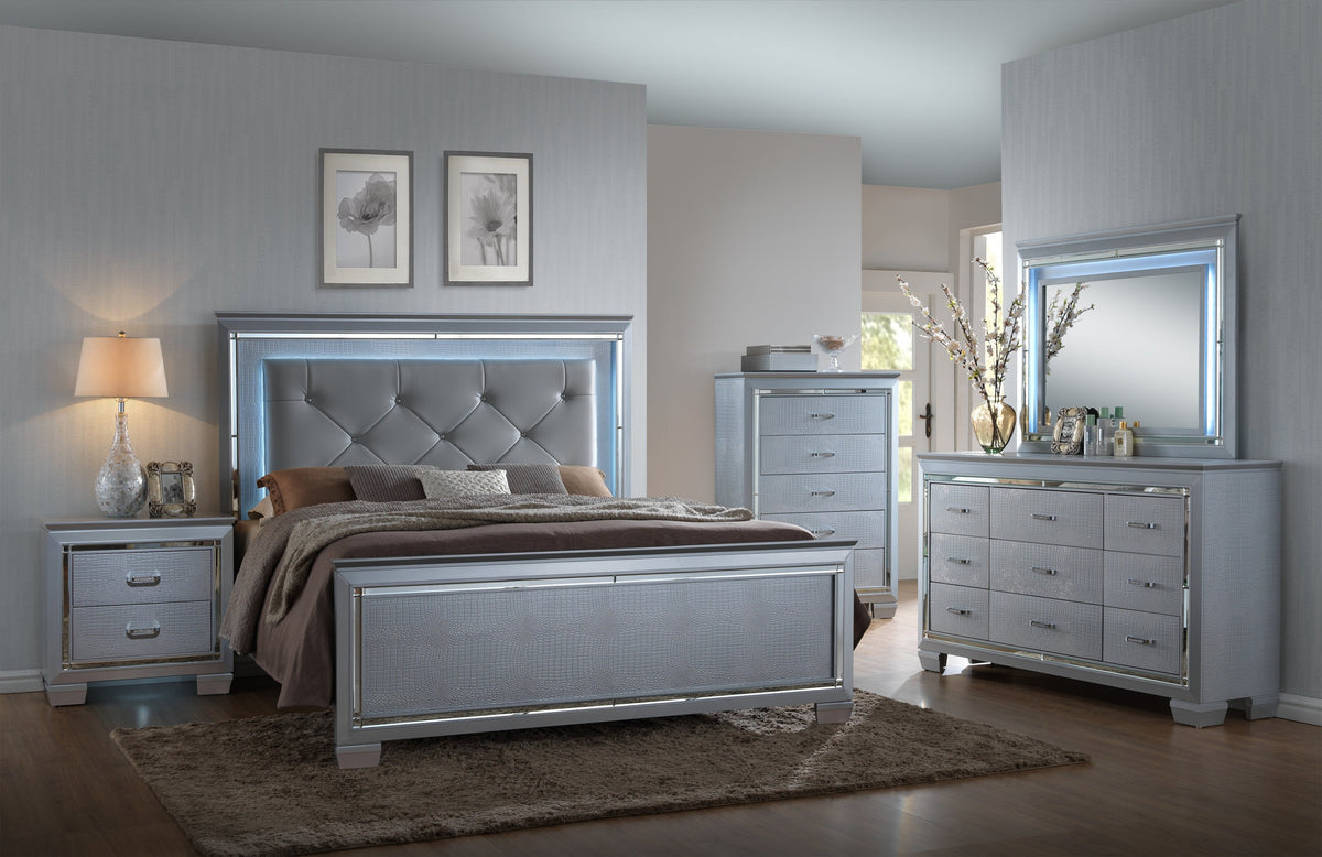 Lillian Silver LED Panel Bedroom Set | B7100 - Harwin Furniture