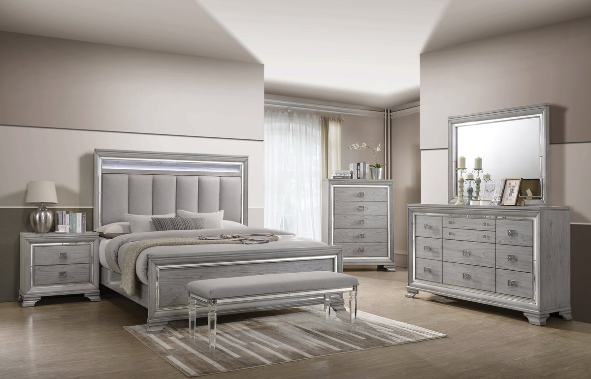 Vail  Led Gray Upholstered Panel Bedroom Set |B7200