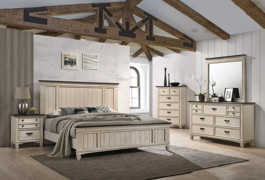 Sawyer Antique White/Brown Panel  Bedroom Set | B9100