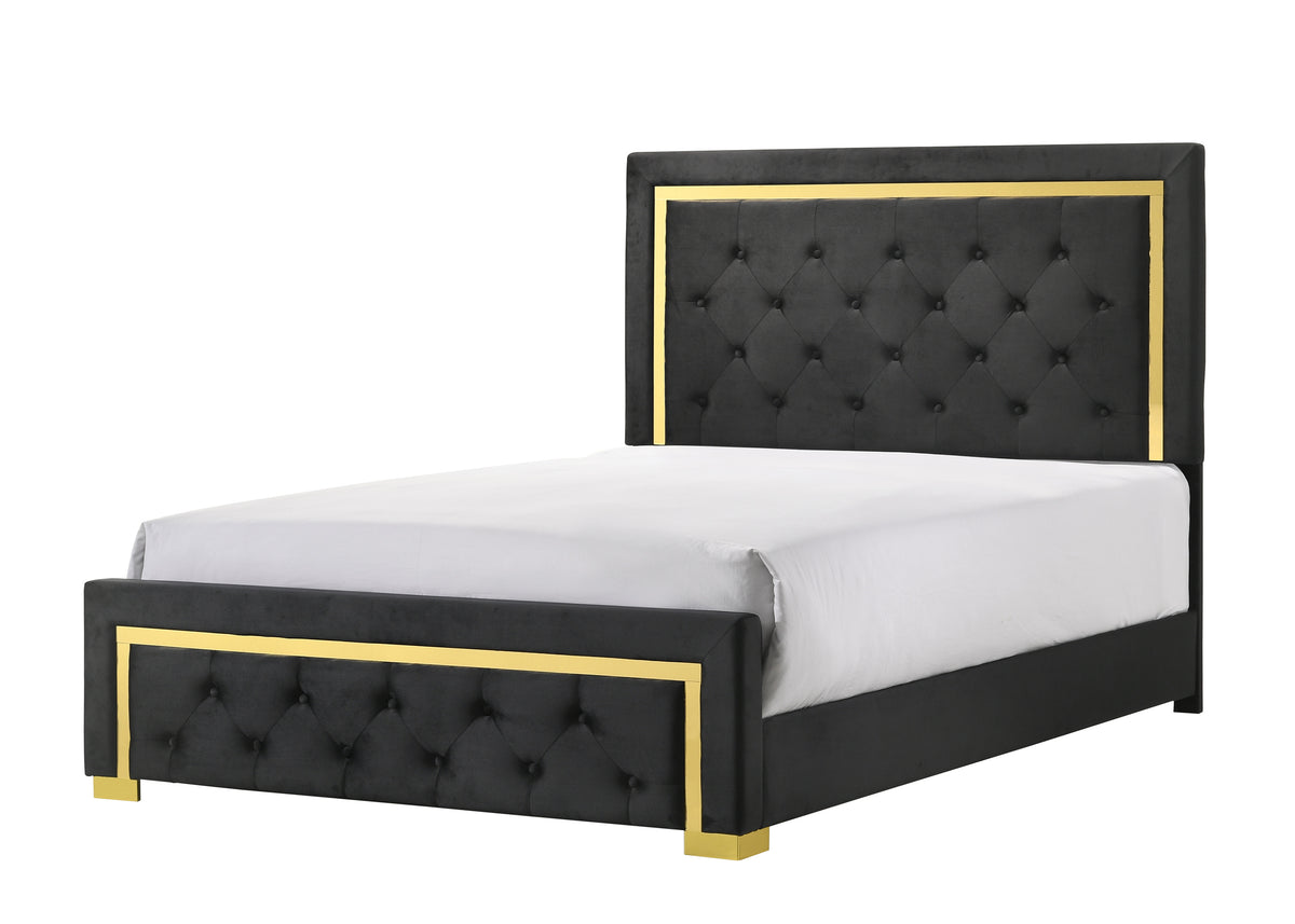 Pepe Black/Gold Panel Upholstered Bedroom Set B9290