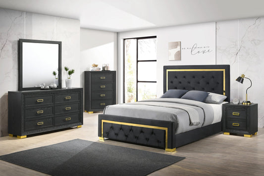 Pepe Black/Gold Panel Upholstered Bedroom Set B9290