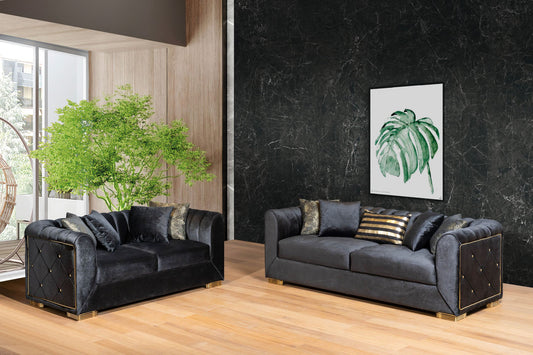 Selena Black Velvet Sofa & Loveseat 