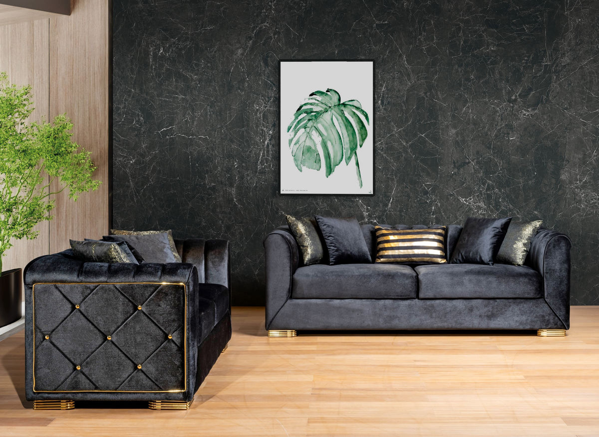 Selena Black Velvet Sofa & Loveseat 