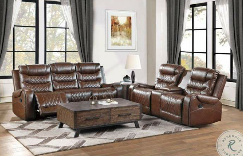 Putnam Brown POWER Reclining Sofa and Loveseat 9405