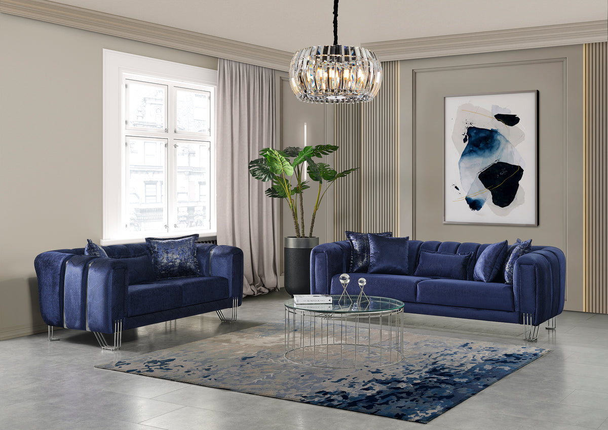 Santana Navy Velvet Sofa & Loveseat