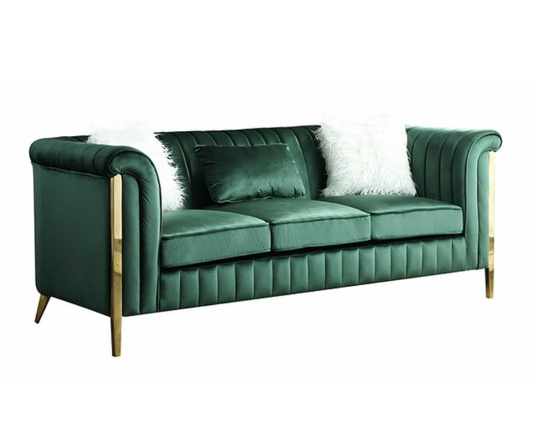 Fara Green Velvet  Sofa and Loveseat S8288