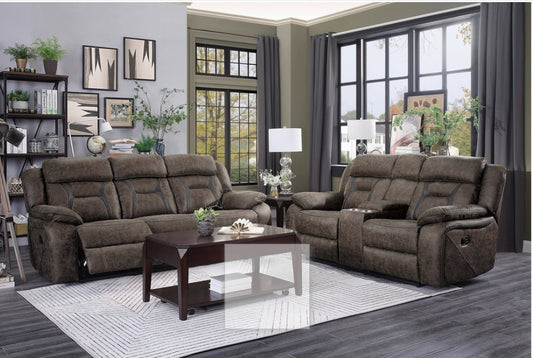 Madrona Hill Brown Reclining Sofa and Loveseat 9989