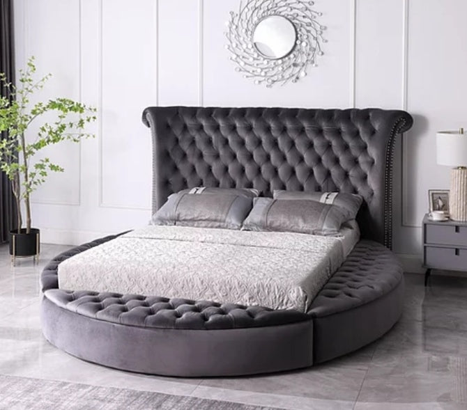 Lux Gray Velvet King Bed B8008