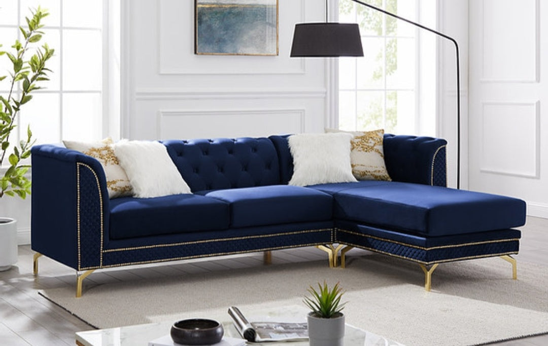 Zia Blue Velvet Reversible Sectional S8181