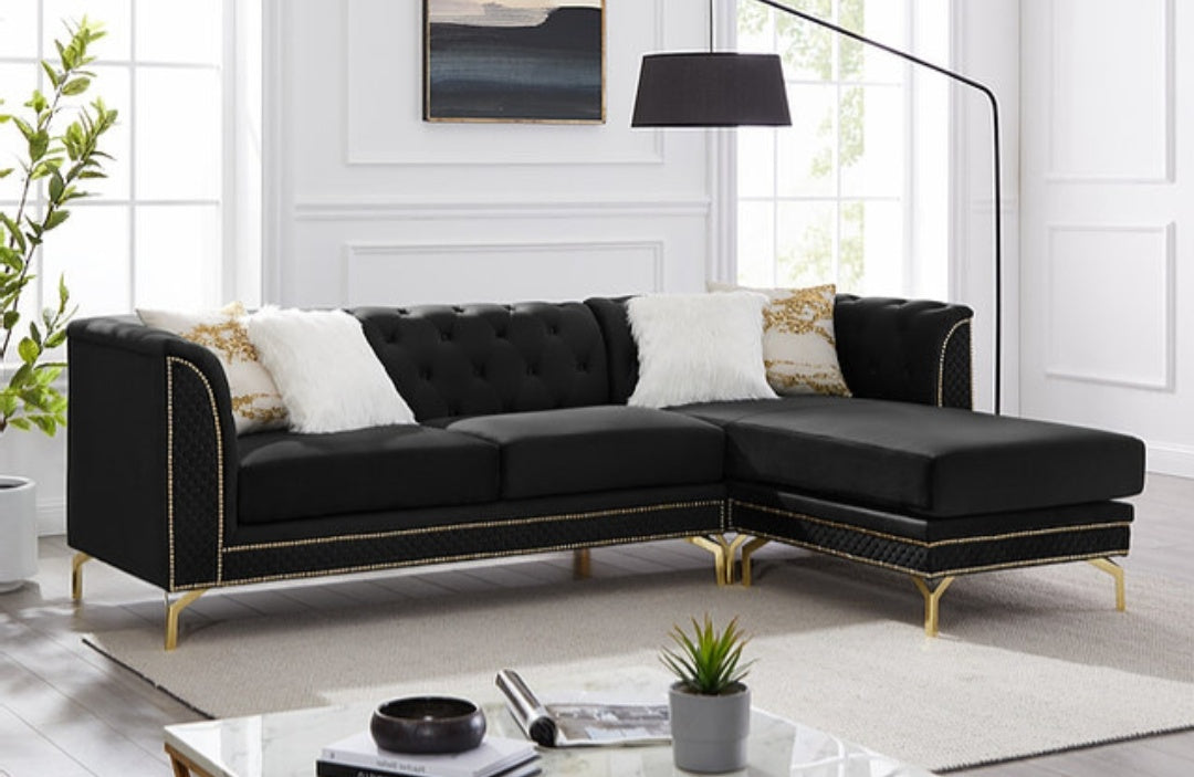 Zia Black Velvet Reversible Sectional S8181