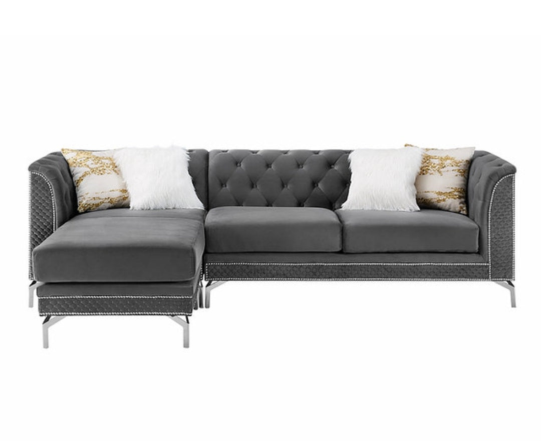 Zia Gray Velvet Reversible Sectional S8181