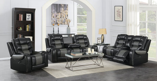 Phoenix 2Tone Black/Grey 3pc Reclining Set S1087