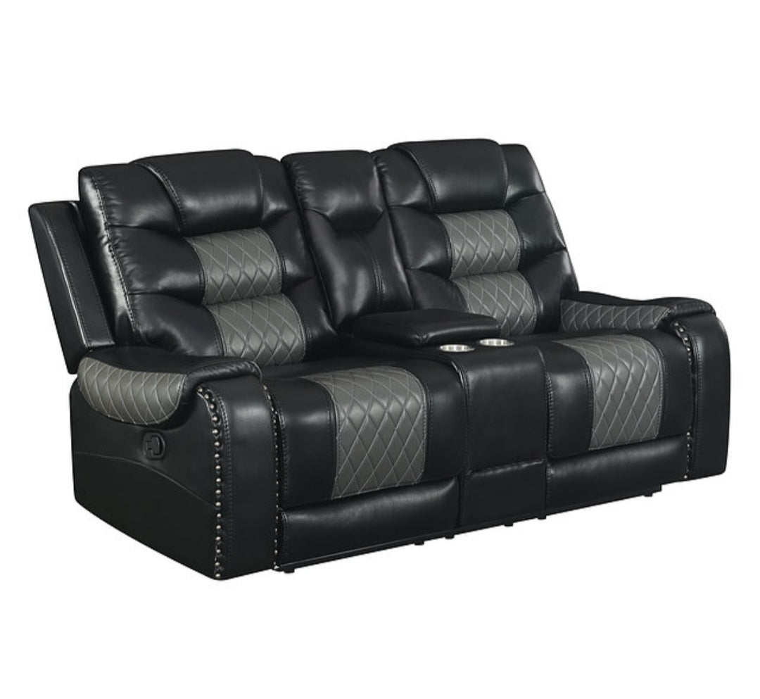 Phoenix 2Tone Black/Grey 3pc Reclining Set S1087