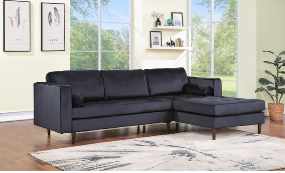 Roxy Black Velvet RAF Sectional