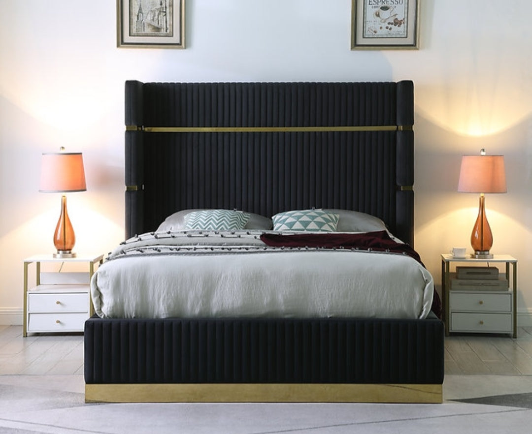 Aspen Black Velvet Queen Bed B786