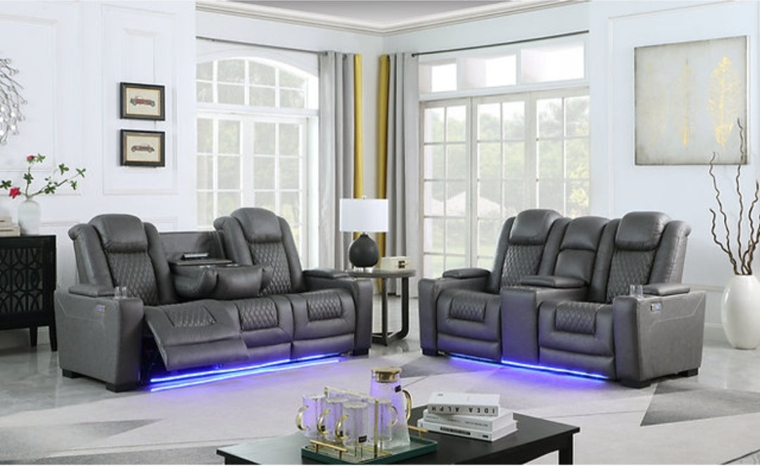 Ash Grey POWER/LED 3pc Reclining Set S9303