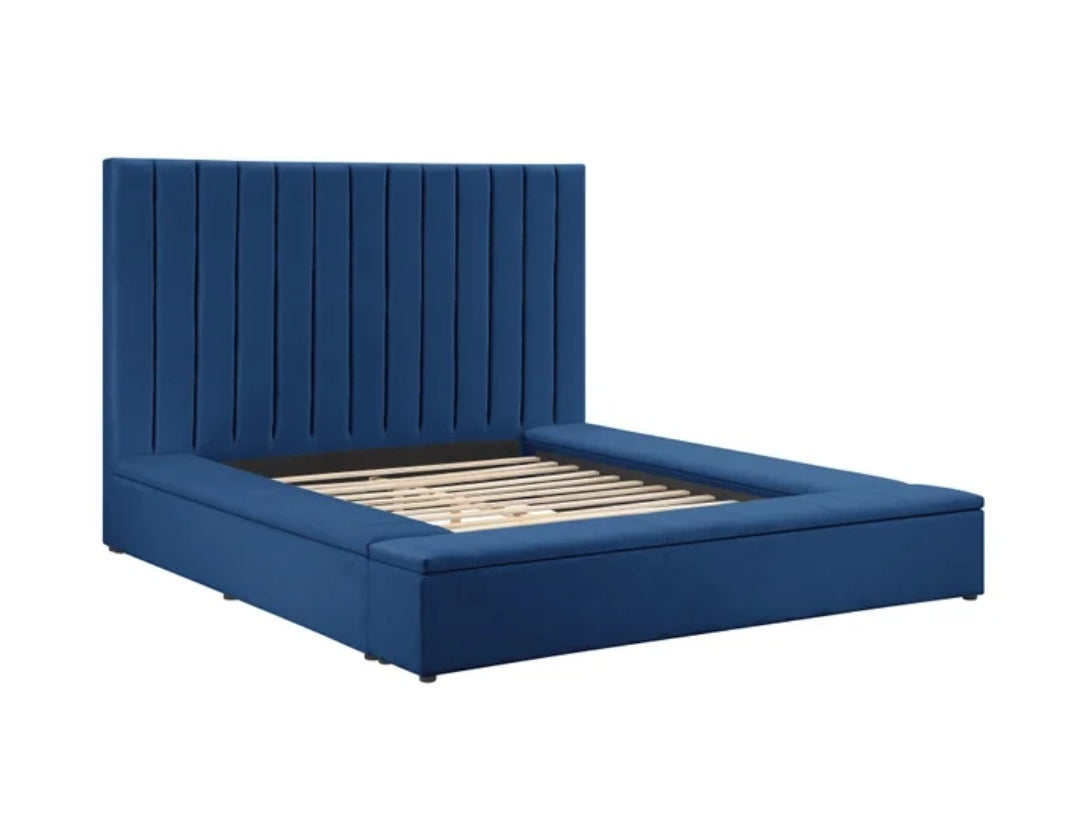 France Blue Velvet King Platform Bed