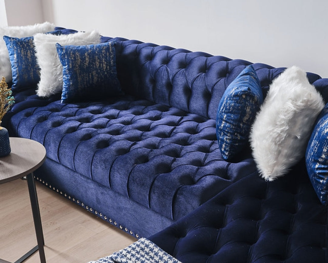 Jordan Blue Velvet Double Chaise Sectional S6300