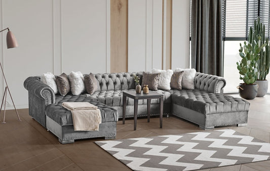 Jordan Grey Velvet Double Chaise Sectional S6300