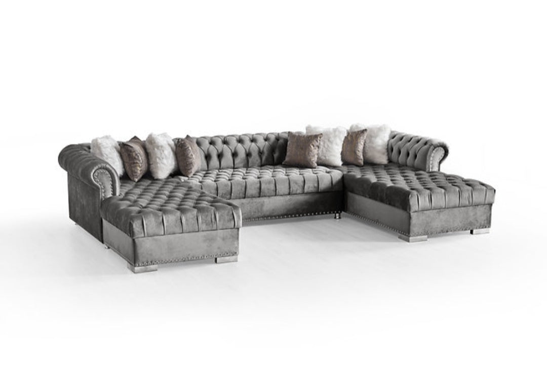 Jordan Grey Velvet Double Chaise Sectional S6300