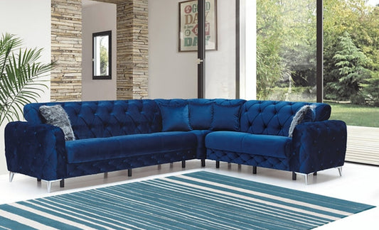 Ace Blue Velvet Sectional S6401